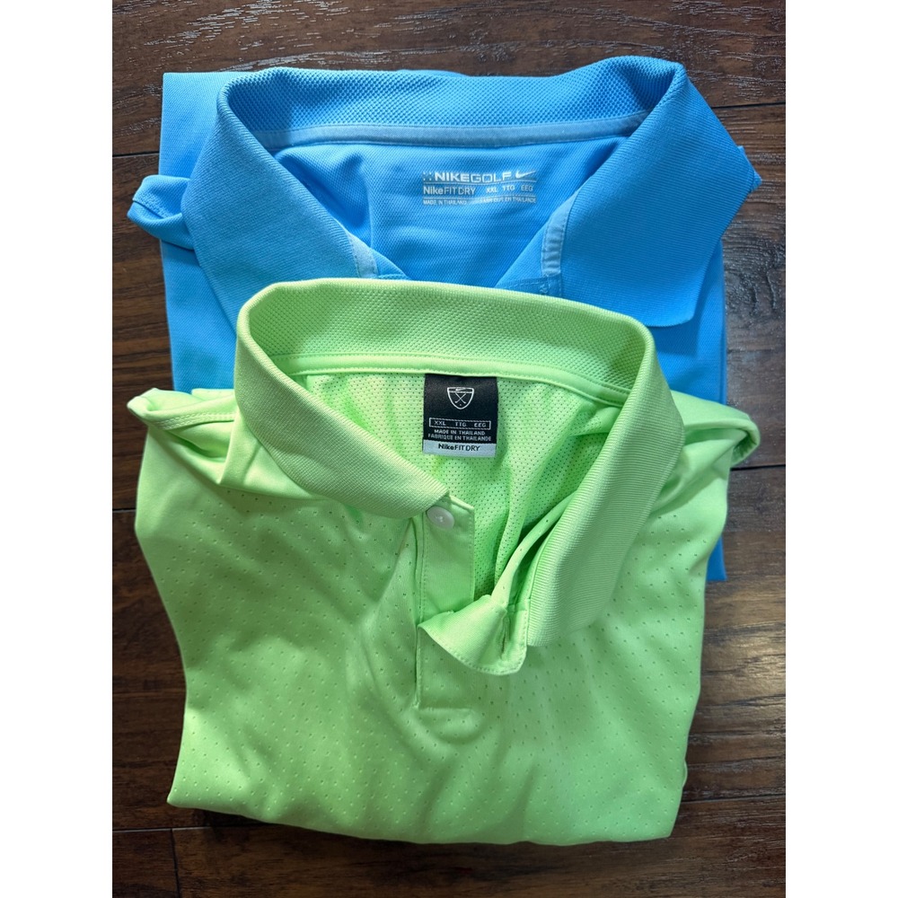 Nike Golf Polo Shirts Bundle Mens XXL Blue Lime Green Fit Dry Performance 2 Pack